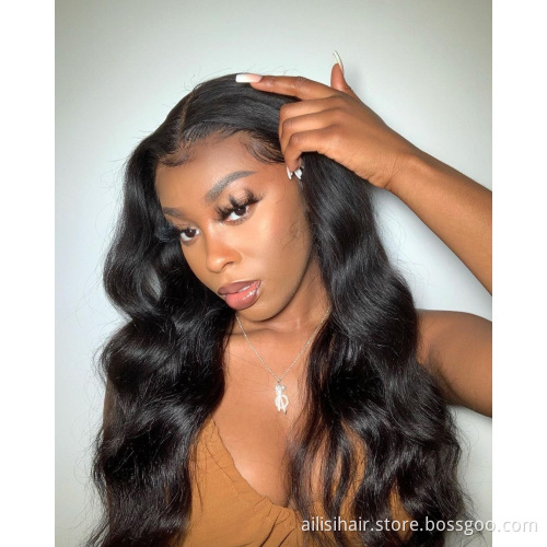 Cheap Wholesale Body wave Transparent  Lace Frontal Human Hair Wig Natural long Raw Brazilian Hair For Black Women